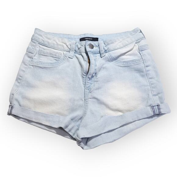 Forever21 Classic High Rise Cuffed Light Wash Denim Short Shorts Size 28 Boho - Picture 2 of 11